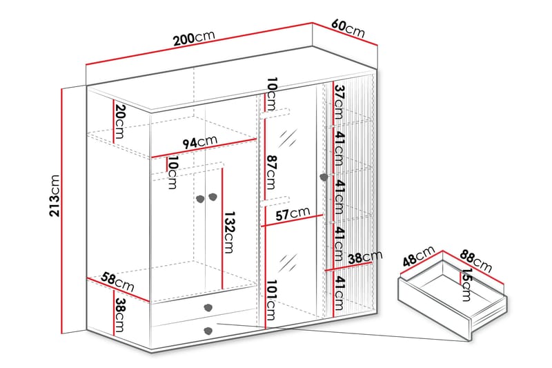 Aldbrough Garderob med Spegel 200x213 cm - Brun/Svart - Products - Förvaring - Garderober & garderobssystem