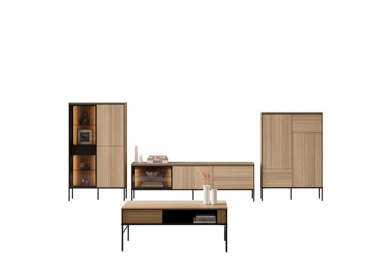 Basici Möbelset För Vardagsrum, Vit/Svart