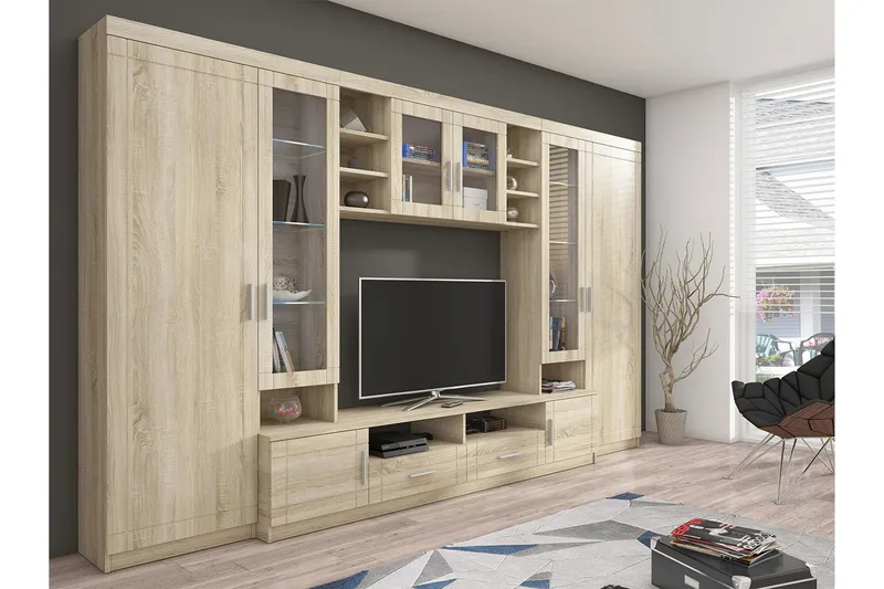 Paris Vardagsrumsset 340x44x197,5 cm, Ek/Vit Led-Belysning