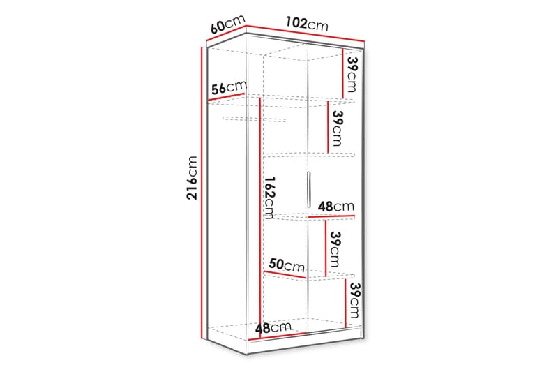 Gudelia Garderob 102x216 cm - Grå - Products - Förvaring - Garderober & garderobssystem - Garderobsskåp