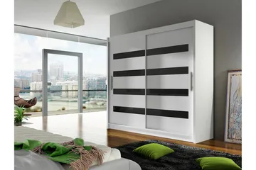 Prag Garderob 180x57x215 cm LED-belysning - Vit/Svart - Products - Förvaring - Garderober & garderobssystem - Garderobsskåp