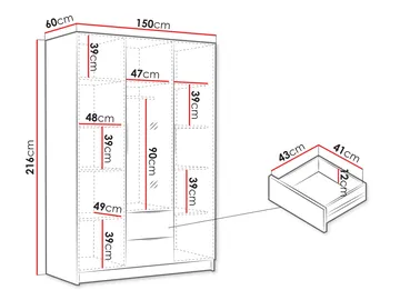 Herrljunga Garderob med Spegel 150x215 cm med lådor - Brun/Svart/Spegel - Products - Förvaring - Garderober & garderobssystem