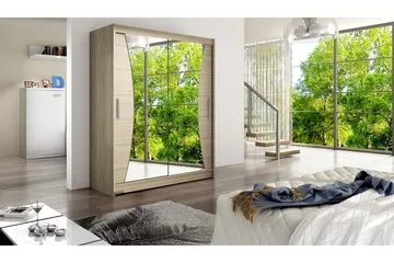 Leila Garderob 150 cm Skjutdörrar Svängd Spegel - Ek/Spegel - Products - Förvaring - Garderober & garderobssystem