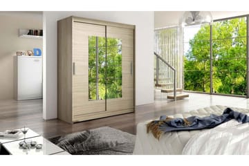 Leila Garderob Skjutdörrar Smal Fyrkantig Spegel - Beige/Trä/Natur - Products - Förvaring - Garderober & garderobssystem