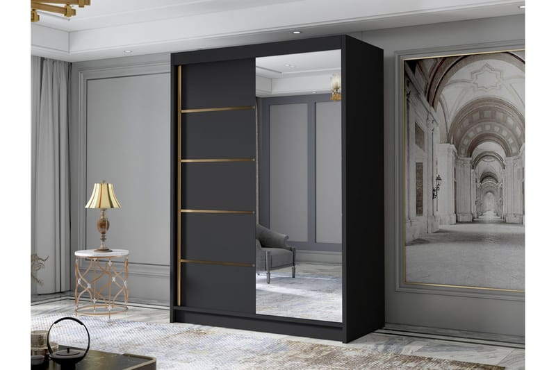 Lungos Garderob med Spegel 120x200 cm - Svart - Products - Förvaring - Garderober & garderobssystem