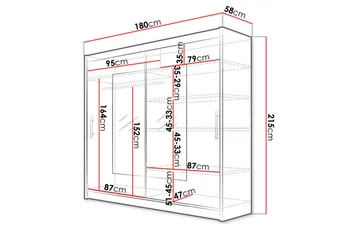 Prag Garderob med Skjutdörrar Smal fyrkantig spegel 180 cm - Vit - Products - Förvaring - Garderober & garderobssystem