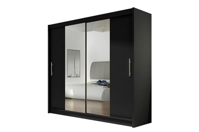 Prag Garderob Skjutdörrar Smal Spegel, Svart/Spegel