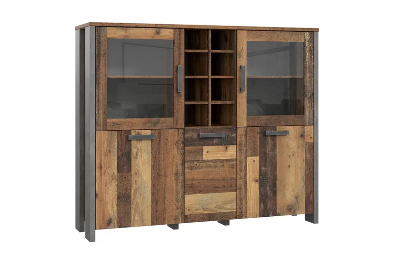 Cadle Vitrinskåp 41 cm djup 151 cm bred 125 cm hög Trä, Brun/Grå