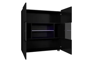 Frick Vitrinskåp Blå LED Belysning 35 cm djup 100 cm bred 107 cm hög Ljust Trä Glas - Vit/Blå LED - Products - Förvaring - Skåp - Vitrinskåp