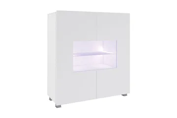 Frick Vitrinskåp Vit LED Belysning 35 cm djup 100 cm bred 107 cm hög Ljust Trä Glas - Vit Högglans/Vit Led-Belysning - Products - Förvaring - Skåp - Vitrinskåp