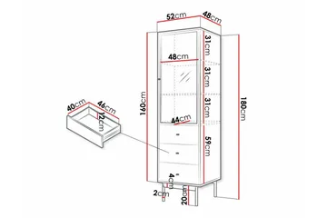Kintore Smalt Vitrinskåp 48 cm djup 52 cm bred 180 cm hög Trä - Svart - Products - Förvaring - Skåp - Vitrinskåp