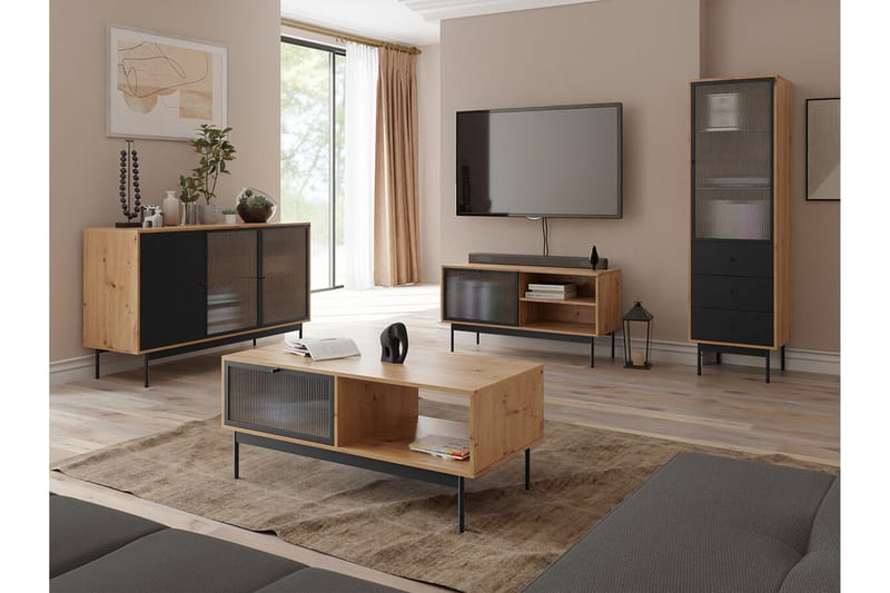 Kintore Smalt Vitrinskåp 48 cm djup 52 cm bred 180 cm hög Trä - Svart - Products - Förvaring - Skåp - Vitrinskåp