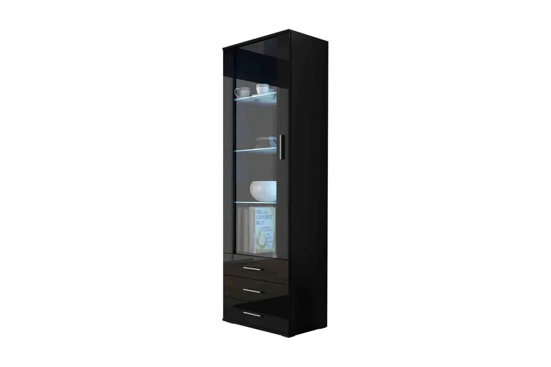 Soho Smalt Vitrinskåp RGB LED Belysning 41 cm djup 60 cm bred 192 cm hög Mörkt Trä Glas, Svart