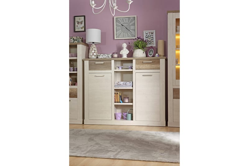 Talebi Skänk 41 cm djup 160 cm bred 128 cm hög Ljust Trä - Brun/Vit - Products - Förvaring - Skåp - Vitrinskåp