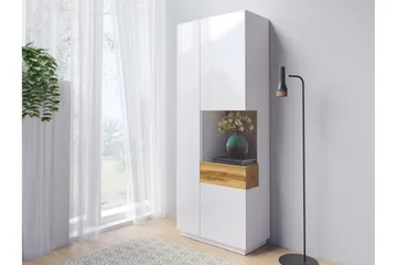 Tomeka Vitrinskåp 40 cm djup 80 cm bred 207 cm hög Ljust Trä Hylla Höger - Vit/Trä - Products - Förvaring - Skåp - Vitrinskåp