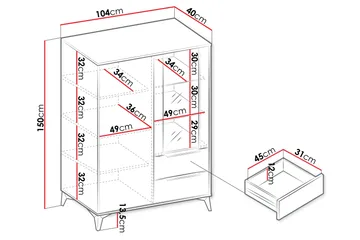 Vemdalen Vitrinskåp 104x150 cm - Beige - Products - Förvaring - Skåp - Vitrinskåp