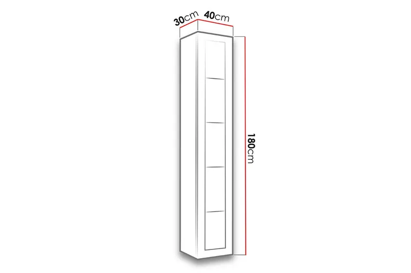 Veria Smalt Vitrinskåp Vit LED Belysning 30 cm djup 40 cm bred 180 cm hög Mörkt Trä Glas - Natur/Svart - Products - Förvaring - Skåp - Vitrinskåp