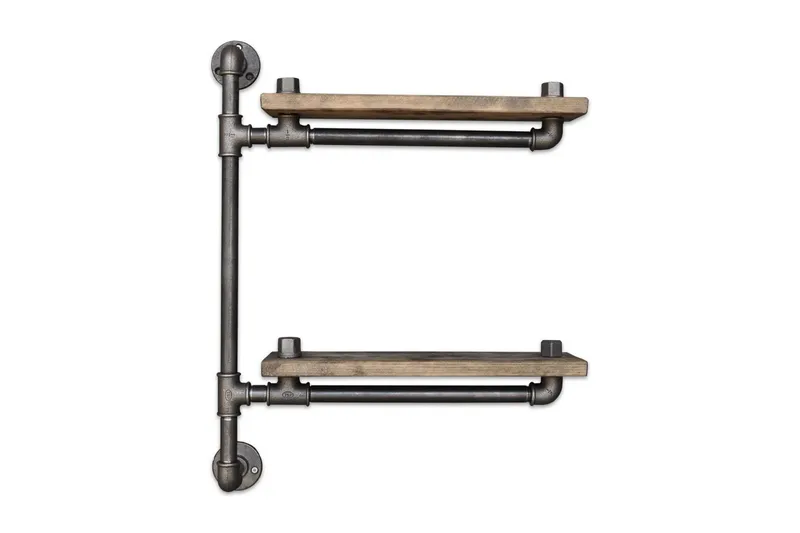 Evila Vägghylla Rör/Trä, Trä/Svart