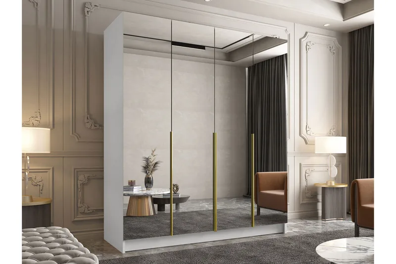 Vadstena Garderob med Spegel 200 cm - Vit/Guld - Products - Förvaring - Garderober & garderobssystem