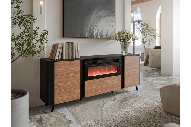 Clement Byrå 200 cm - Svart/Brun - Products - Inredning - Kaminer - Kamin utan skorsten - Elkamin