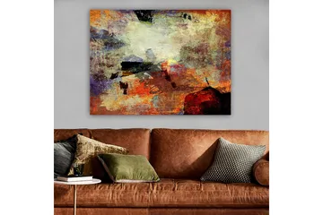 Canvastavla 70x100 cm - Abstrakt komposition med dynamiska färgfält som skapar en känsla av rörelse och djup - Röd / Orange / Grön - Products - Inredning - Tavlor & posters - Canvastavla