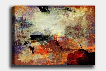 Canvastavla 70x100 cm - Abstrakt komposition med dynamiska färgfält som skapar en känsla av rörelse och djup - Röd / Orange / Grön - Products - Inredning - Tavlor & posters - Canvastavla