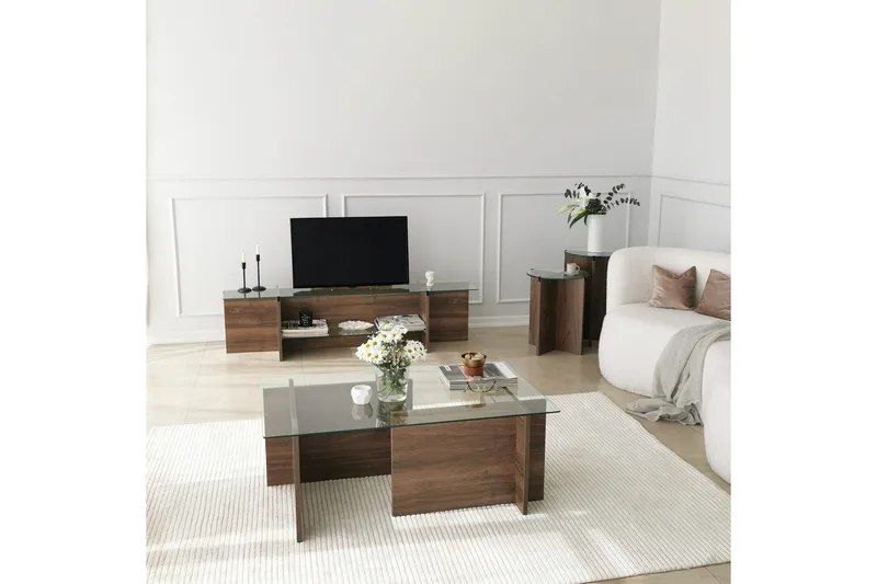 Almasi Rektangulärt Soffbord 105x40x105 cm - Brun / Valnöt / Glas - Products - Möbler - Bord & matgrupp - Soffbord