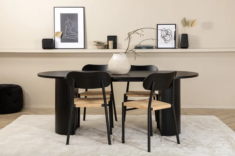 Bianca Matgrupp 200 cm Oval med 4 Polly stolar, Svart