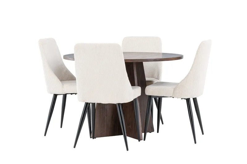 Bootcut Matgrupp 110 cm Rund med 4 Leone stolar, Mocca/Beige