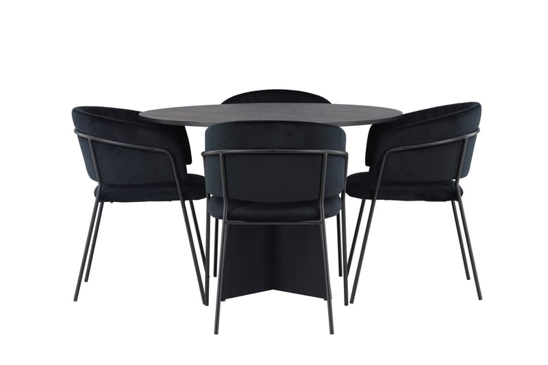 Bootcut Matgrupp 110 cm Rund med 4 Selma Stolar, Svart