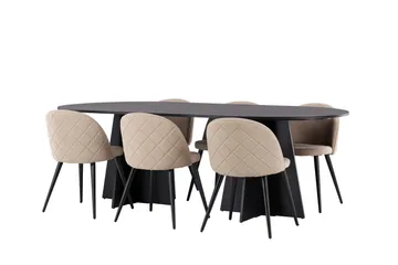 Bootcut Matgrupp 230 cm Rektangulär med 6 Velvet stolar - Beige - Products - Möbler - Bord & matgrupp - Matgrupp