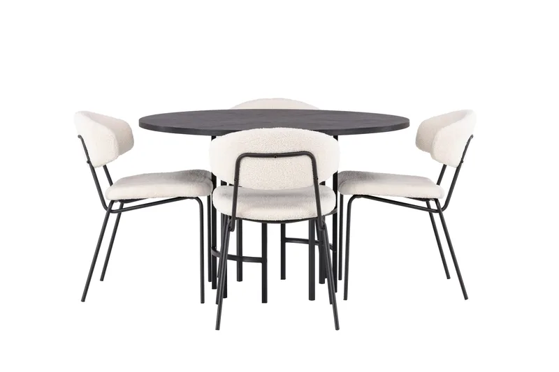 Copenhagen Matgrupp 115 cm Rund med 4 Chico Stolar, Svart