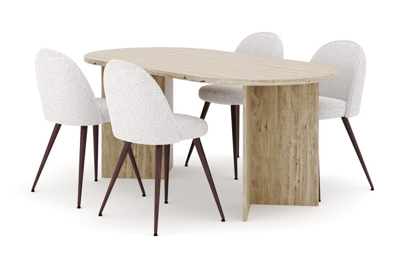 Dano Matbord 180 cm  med 4 Nibe Plus Matstolar - Travertin / Vit - Products - Möbler - Bord & matgrupp - Matgrupp