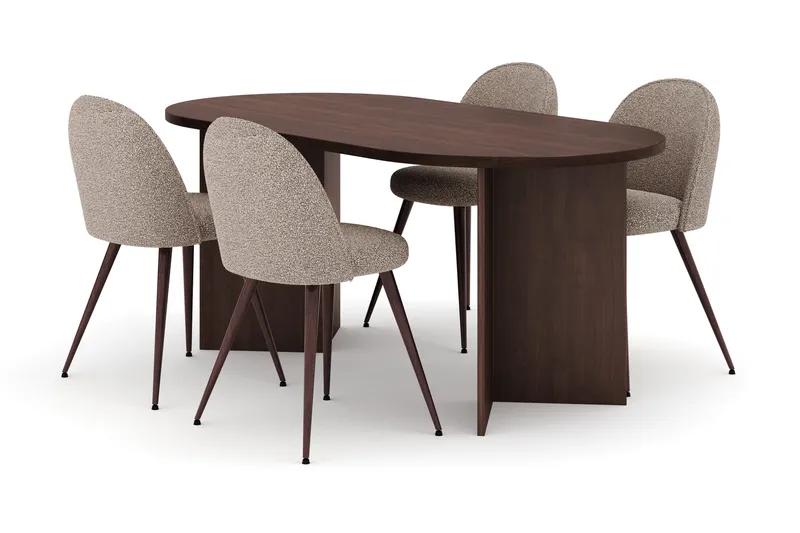 Dano Matbord 180 cm  med 4 Nibe Plus Matstolar, Valnöt / Greige