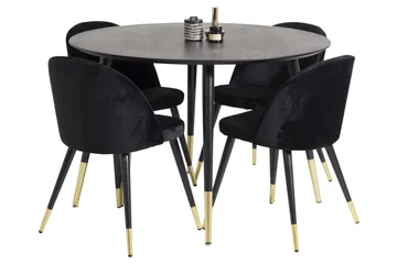 Dipp Matgrupp 115 cm Rund med 4 Velvet stolar - Svart/Guld - Products - Möbler - Bord & matgrupp - Matgrupp