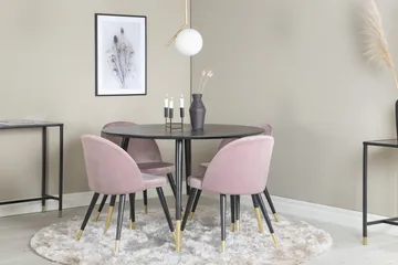 Dipp Matgrupp 115 cm Rund med 4 Velvet stolar - Svart/Guld - Products - Möbler - Bord & matgrupp - Matgrupp