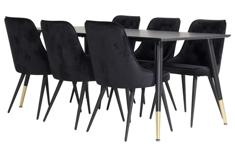 Dipp Matgrupp 180 cm Rektangulär med 6 Velvet Deluxe stolar, Svart/Guld