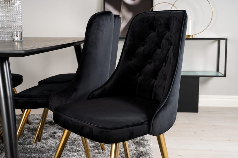 Dipp Matgrupp 180 cm Rektangulär med 6 Velvet Deluxe stolar - Svart/Guld - Products - Möbler - Bord & matgrupp - Matgrupp