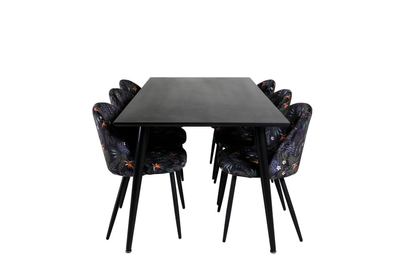 Dipp Matgrupp 180 cm Rektangulär med 6 Velvet stolar, Svart