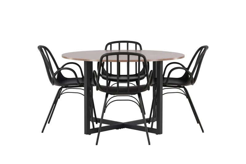 Durango Matgrupp 120 cm Rund med 4 Dyrön Stolar, Valnöt