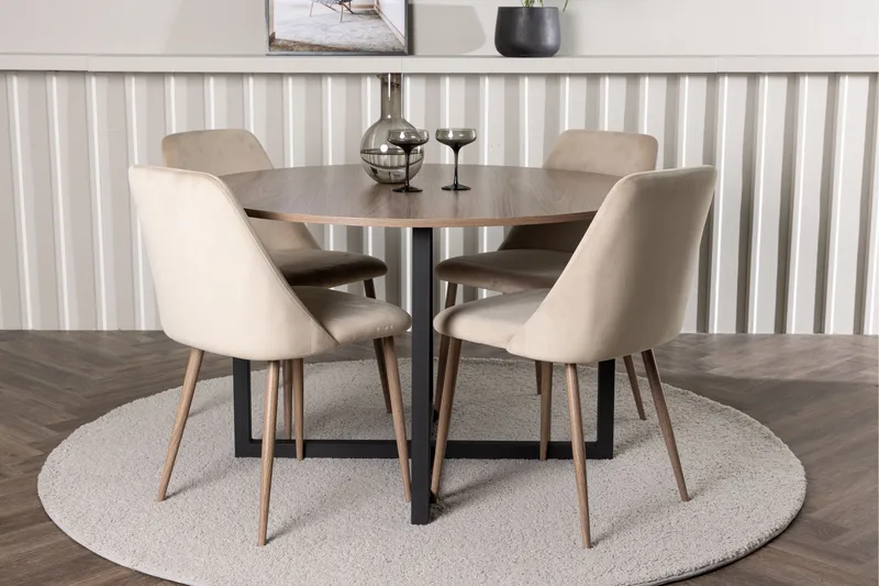 Durango Matgrupp 120 cm Rund med 4 Night Stolar - Valnöt - Products - Möbler - Bord & matgrupp - Matgrupp