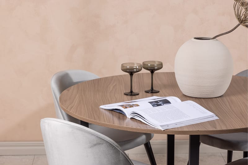 Durango Matgrupp 120 cm Rund med 4 Velvet Stolar - Valnöt - Products - Möbler - Bord & matgrupp - Matgrupp