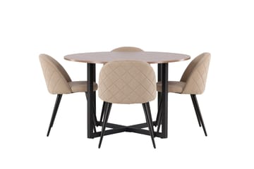 Durango Matgrupp 120 cm Rund med 4 Velvets Stolar - Valnöt - Products - Möbler - Bord & matgrupp - Matgrupp