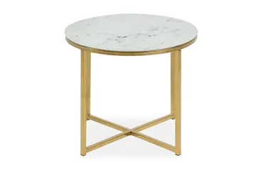 Epiffer Soffbord 50 cm Runt Marmormönster, Vit/Grå/Mässing