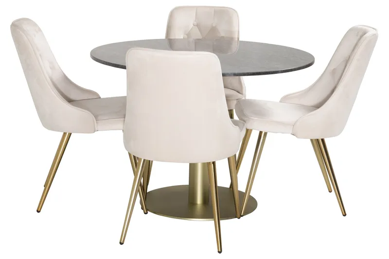 Estelle Matgrupp 106 cm Rund med 4 Velvet stolar - Beige - Products - Möbler - Bord & matgrupp - Matgrupp