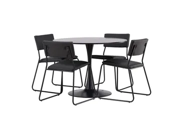 Glade Matgrupp 100 cm Rund med 4 Kenth Stolar - Svart - Products - Möbler - Bord & matgrupp - Matgrupp