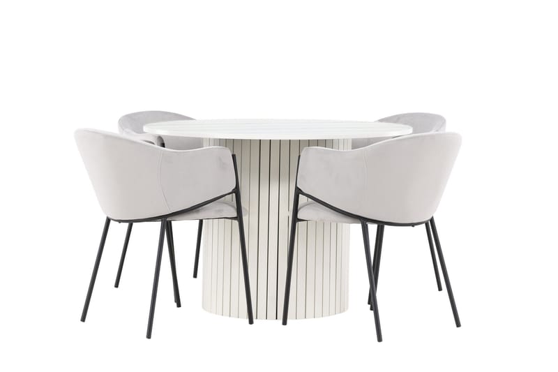 Härön Matgrupp 110 cm Rund med 4 Evelina stolar - Vit/Grå - Products - Möbler - Bord & matgrupp - Matgrupp