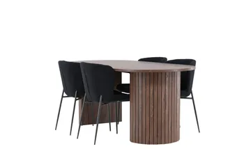 Härön Matgrupp 200 cm Oval med 4 Modesto stolar, Mocca/Svart