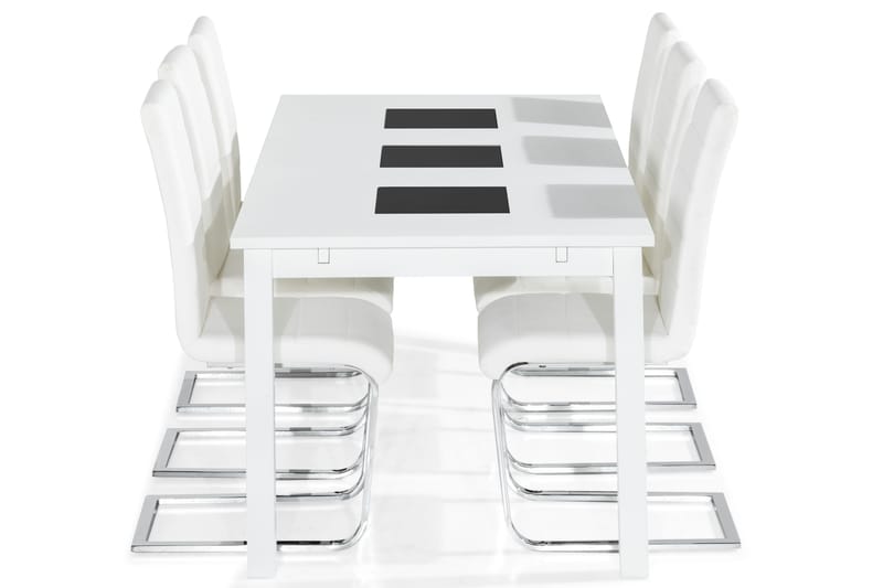 Jasmin Matgrupp med 6 st Cibus Stolar - Vit/PU/Krom - Products - Möbler - Bord & matgrupp - Matgrupp