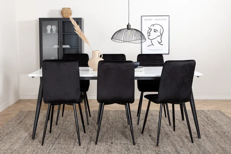 Jimmy Matgrupp 195 cm Rektangulär med 6 Windu Lyx stolar, Svart